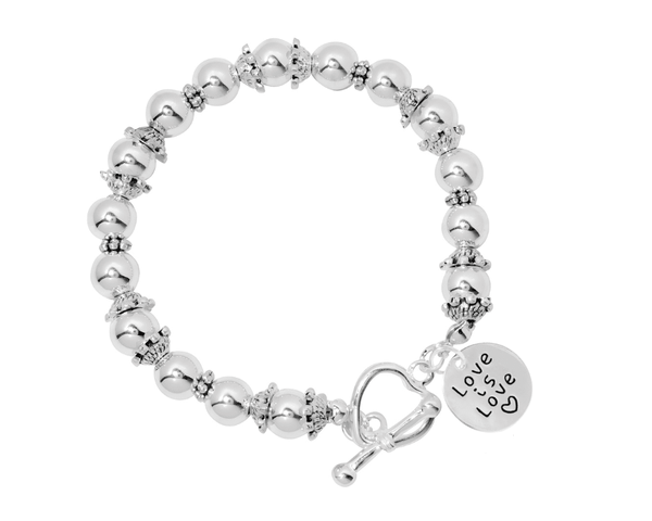 Gay Pride  Love Is Love Circle Silver Beaded Charm Bracelets, Jewelry