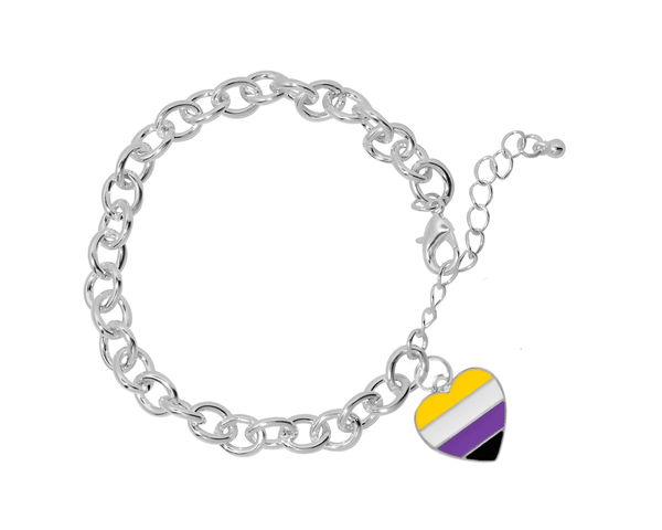 Nonbinary Flag Colored Heart Chunky Charm Bracelets, LGBTQ Jewelry
