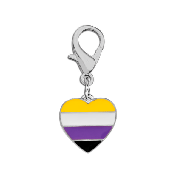 Nonbinary Flag Heart Hanging Charms for Pet Collars, Pride Parades