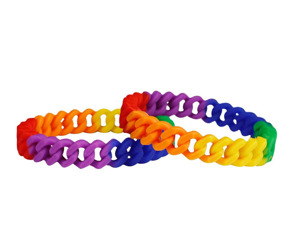 Rainbow Silicone Chain Link Style Bracelet, Gay Pride Silicone Wristband