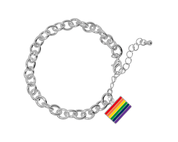 Rectangle Shaped Rainbow Gay Pride Flag Charm Bracelets for LGBTQ Events