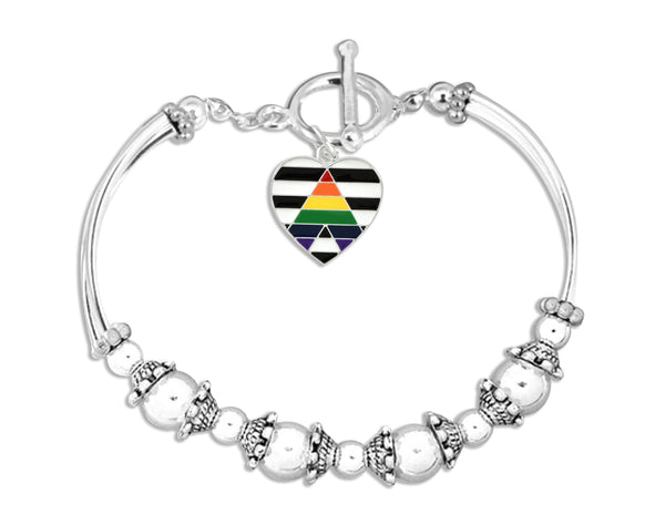 Straight Ally Flag Heart Charm Partial Beaded Bracelets