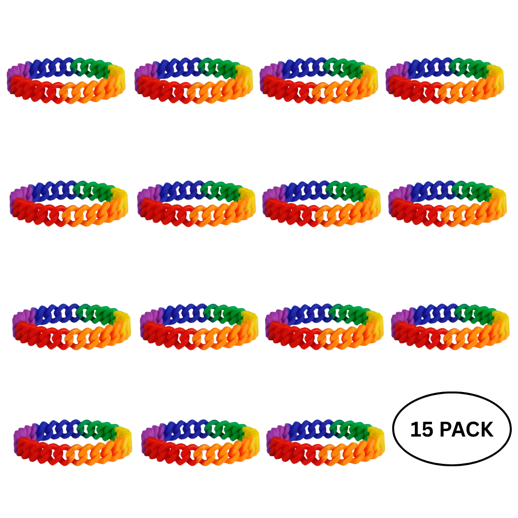 15 Pack Rainbow Chain Link Silicone Bracelets