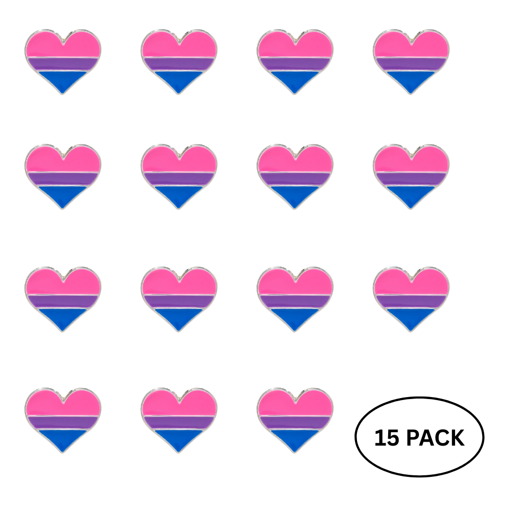 15 Pack Bisexual Heart Shaped Flag Pins