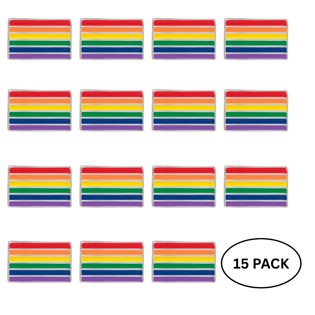 15 Pack Rectangle Gay Pride Rainbow Flag Pins