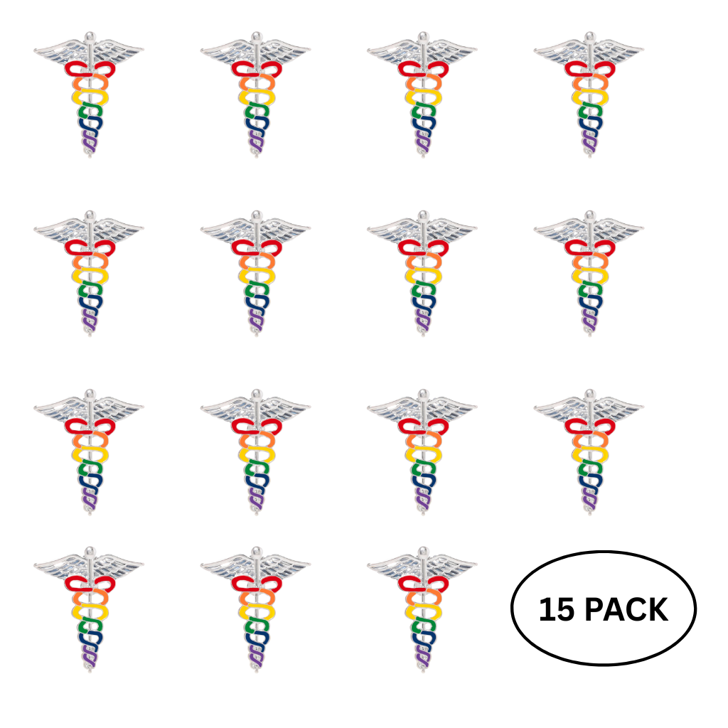 15 Pack Rainbow Pride Caduceus Pins