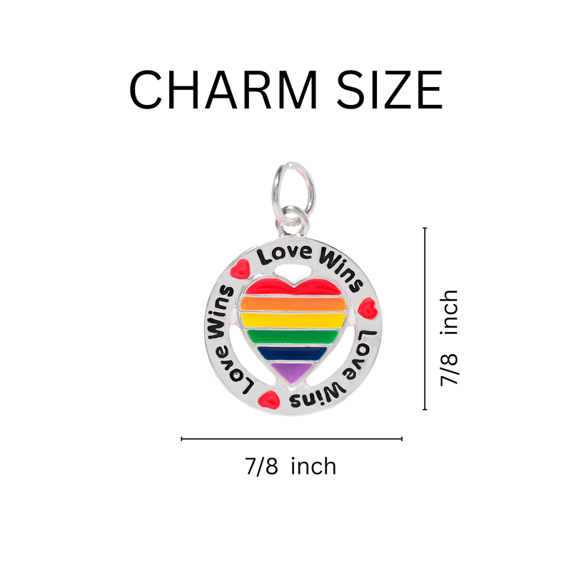 Bulk Love Wins Circle Rainbow Heart Charm Silver Beaded Bracelets