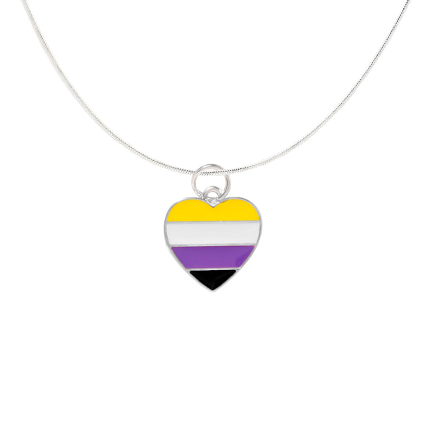 Nonbinary Flag Heart Charm Silver Necklaces