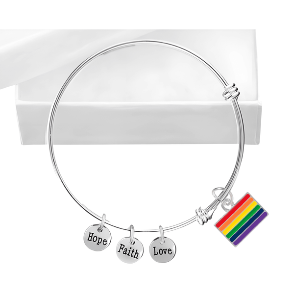 12 Rainbow Rectangle LGBTQ Pride Flag Charm Retractable Bracelets
