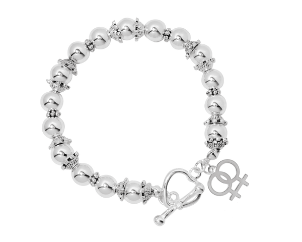 12 Same Sex Female Symbol Silver Beaded Charm Bracelets