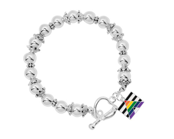 12 Straight Ally Rectangle Charm Silver Beaded Bracelets