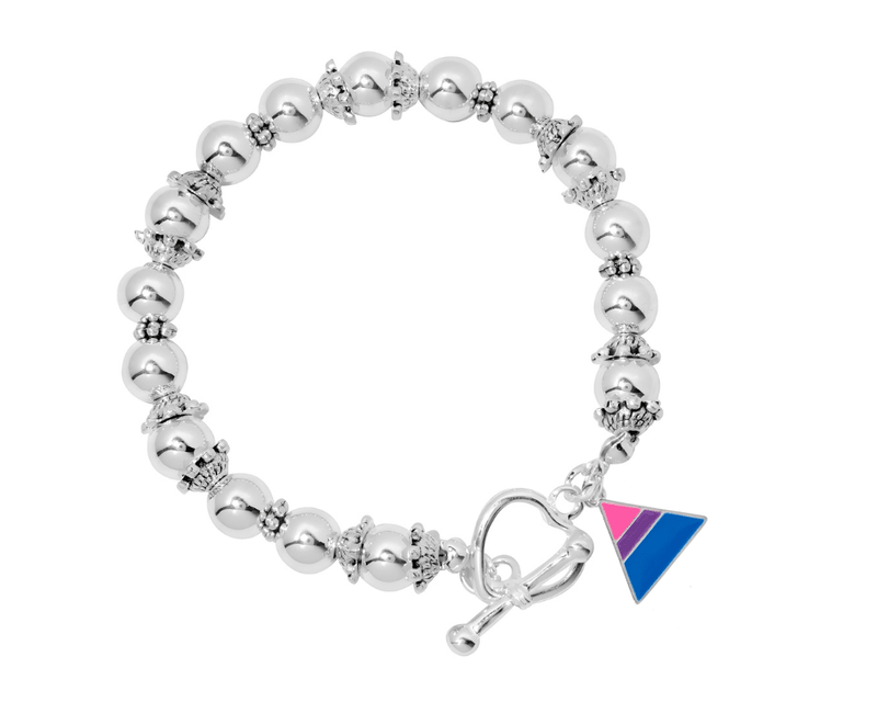 Bulk Triangle Bisexual Flag Silver Beaded Bracelets - We Are Pride