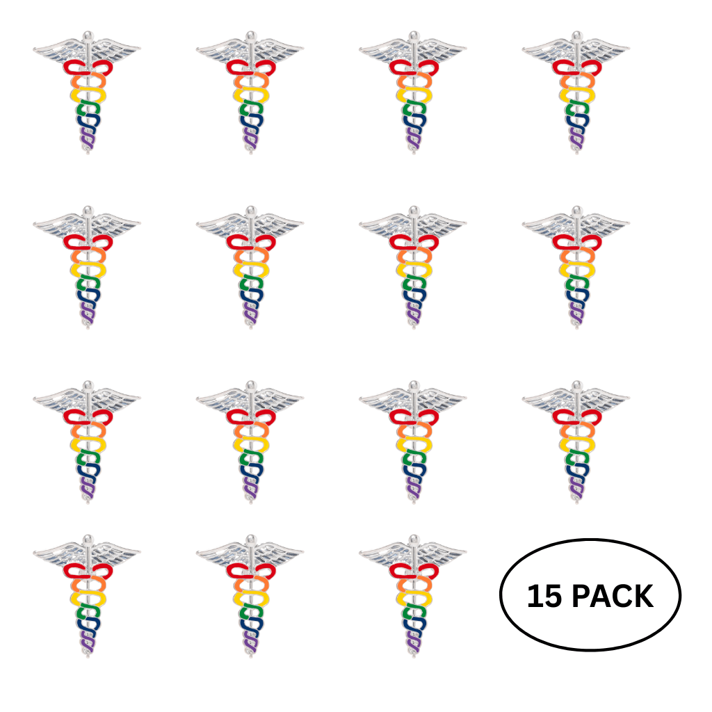 15 Pack Rainbow Pride Caduceus Pins - We are Pride