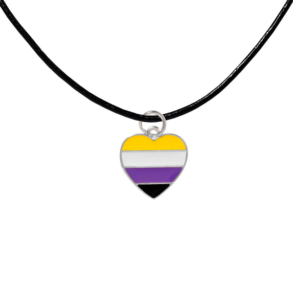 Nonbinary Heart LGBTQ Black Cord Necklaces Wholesale Packs