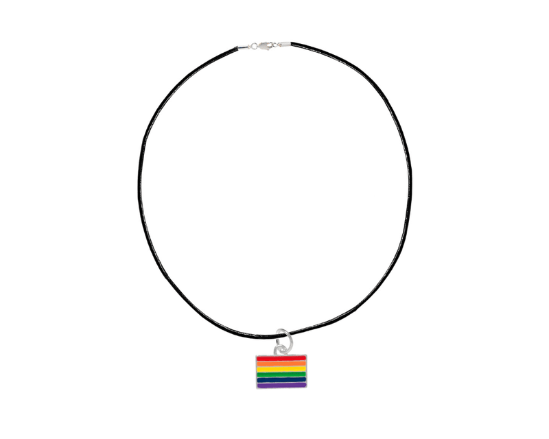 Rainbow Pride Rectangle LGBTQ Black Cord Necklaces, Gay Pride Awareness Pendants