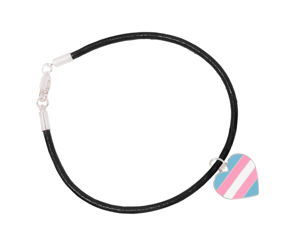 Transgender Heart Charm Black Cord Bracelets - We Are Pride Wholesale