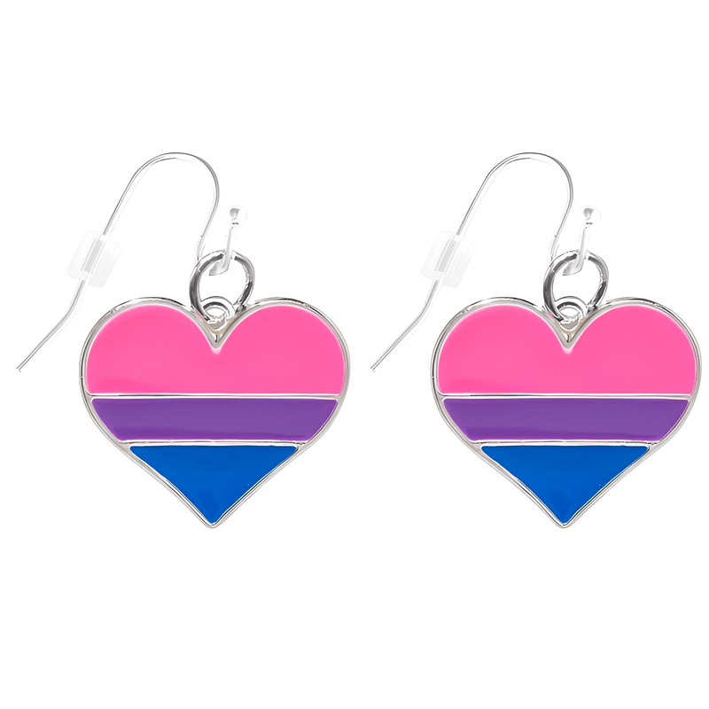 Bisexual Flag Heart Hanging Earrings, LGBTQ Gay Pride Awareness