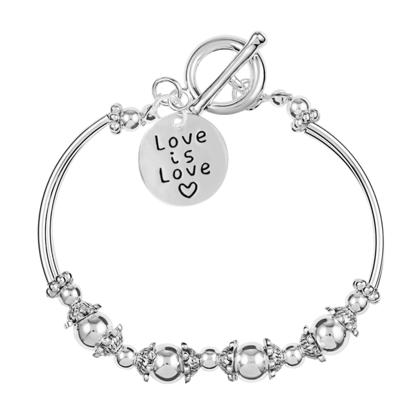 Gay Pride Love Is Love Circle Charm Partial Beaded Bracelets