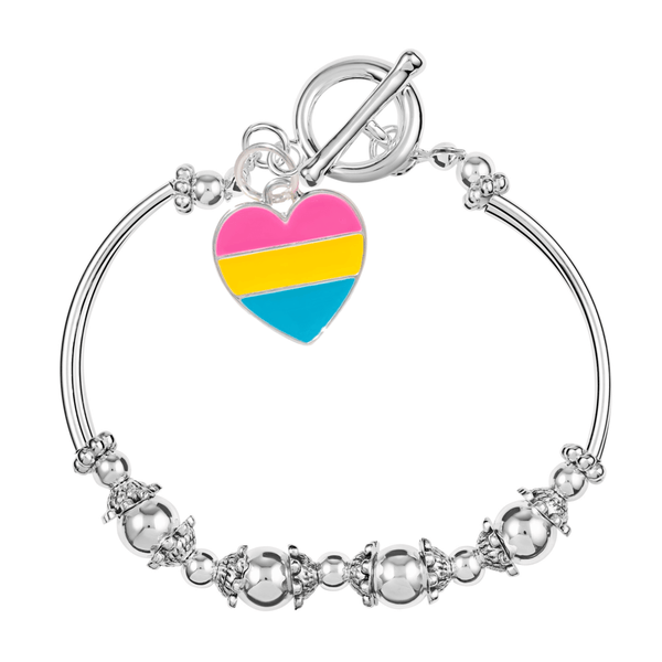 Pansexual Bracelets, Heart-Shaped Pansexual Flag Charm Partial Beaded Bracelets