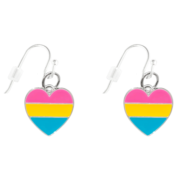Heart Shaped Pansexual Pride Hanging Earrings, LGBTQ Gay Pride Awareness