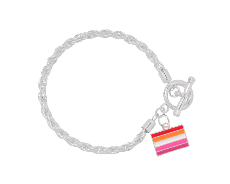 Lesbian Sunset Flag Charm Silver Rope Bracelets, Lesbian Jewelry Wholesale 