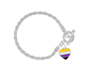 Nonbinary Flag Colored Heart Charm Silver Rope Bracelets, LGBTQ Jewelry