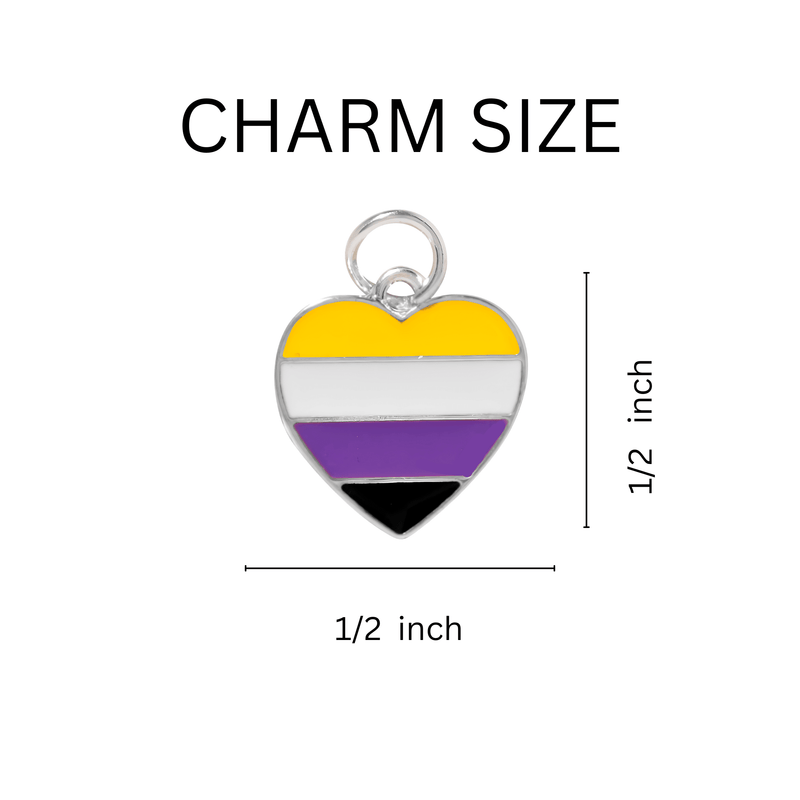 Bulk Nonbinary Flag Colored Heart Chunky Charm Bracelets, LGBTQ Jewelry