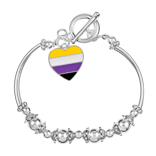  Nonbinary Heart Flag Charm Partial Beaded Bracelets,   Wholesale LGBTQ