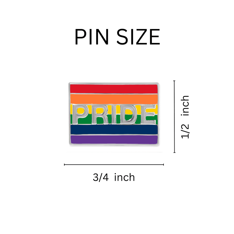 PRIDE Rectangle Rainbow Pins, LGBTQ Gay Pride Awareness Pins in Bulk