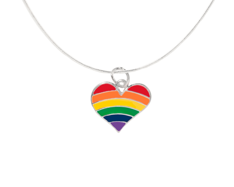 Rainbow Heart Charm Necklaces, LGBTQ Gay Pride Awareness