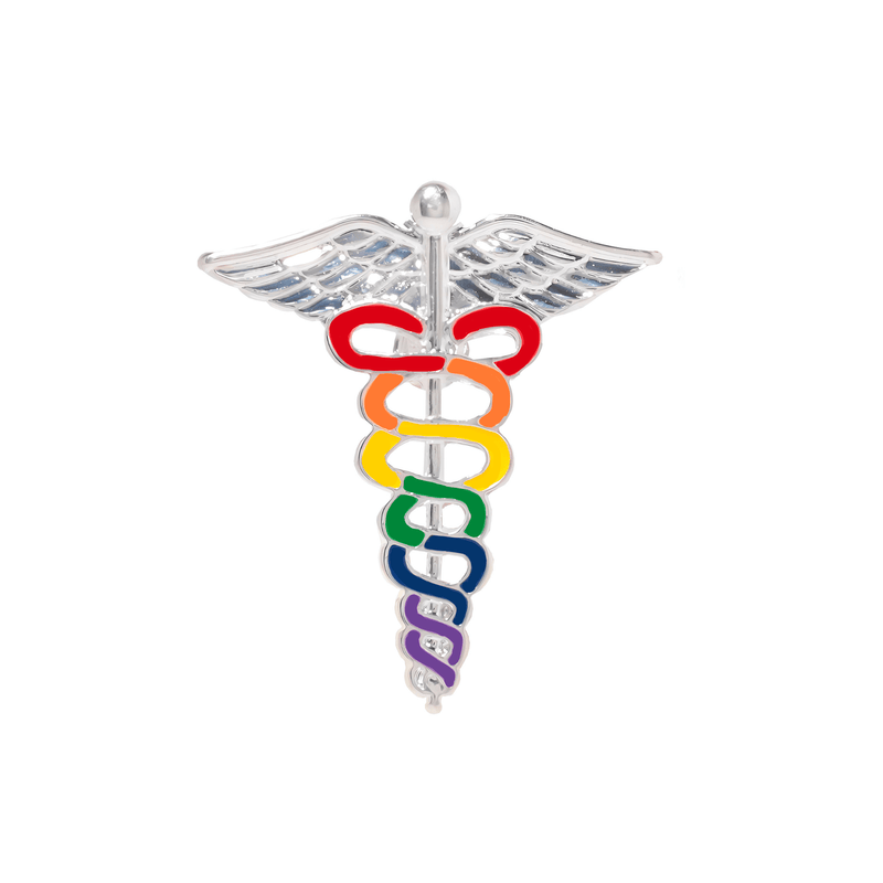 Bulk Rainbow Caduceus Pins - Gay Pride Medical Lapel Pins - Nursing Pins