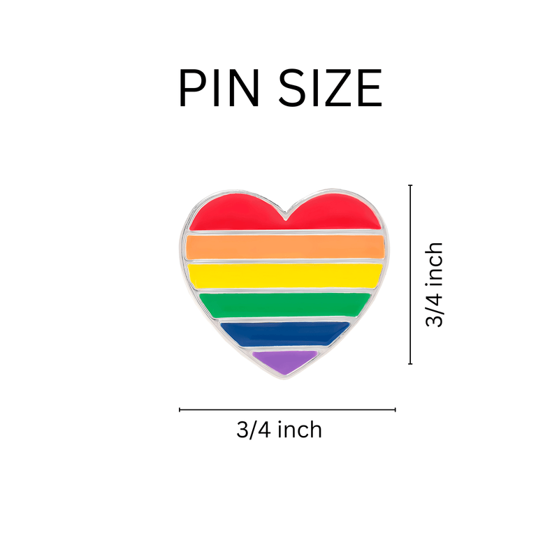 Rainbow Striped Heart Shaped Pins, LGBTQ Gay Pride Awareness Pins Bulk