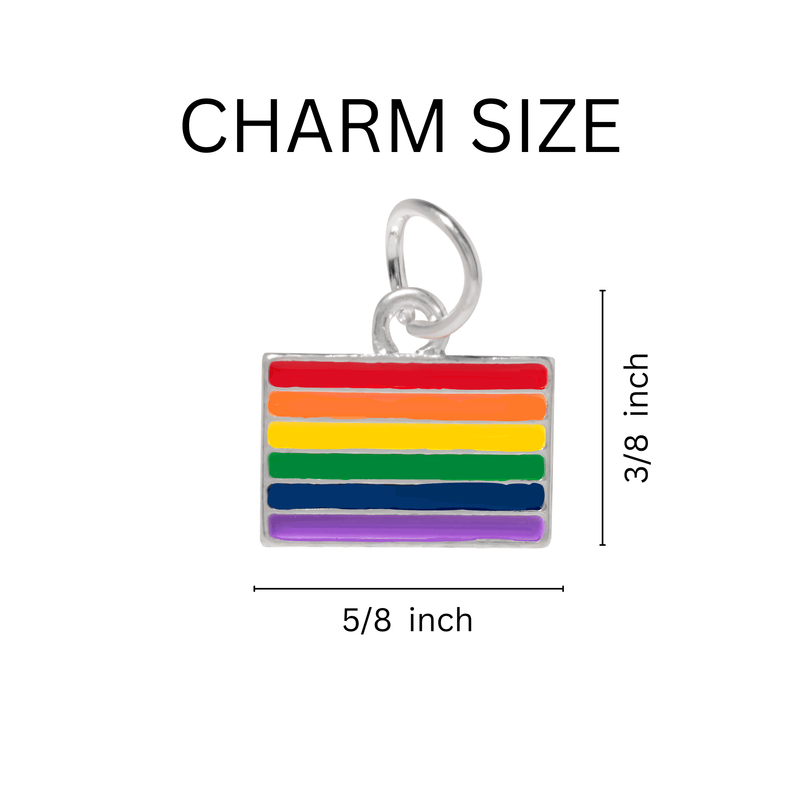 Rectangle Rainbow Gay Pride Flag Charm Silver Rope Bracelets, LGBTQ Events