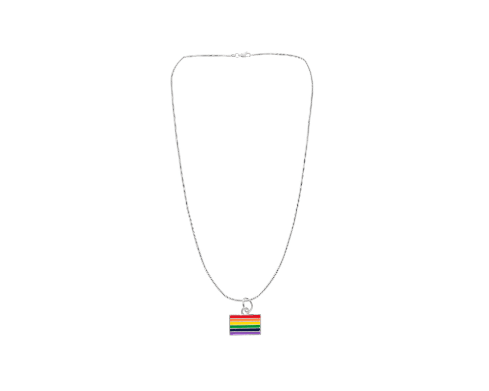 Rainbow Pride Rectangle LGBTQ Necklaces, Gay Pride Awareness Pendants