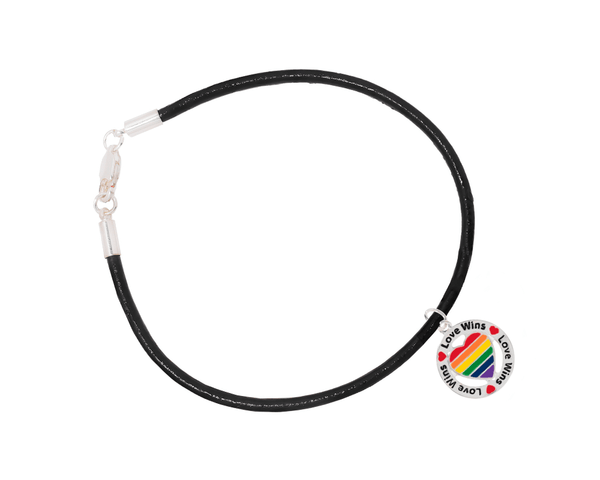 Round Rainbow Love Wins Leather Cord Bracelets for Gay Pride