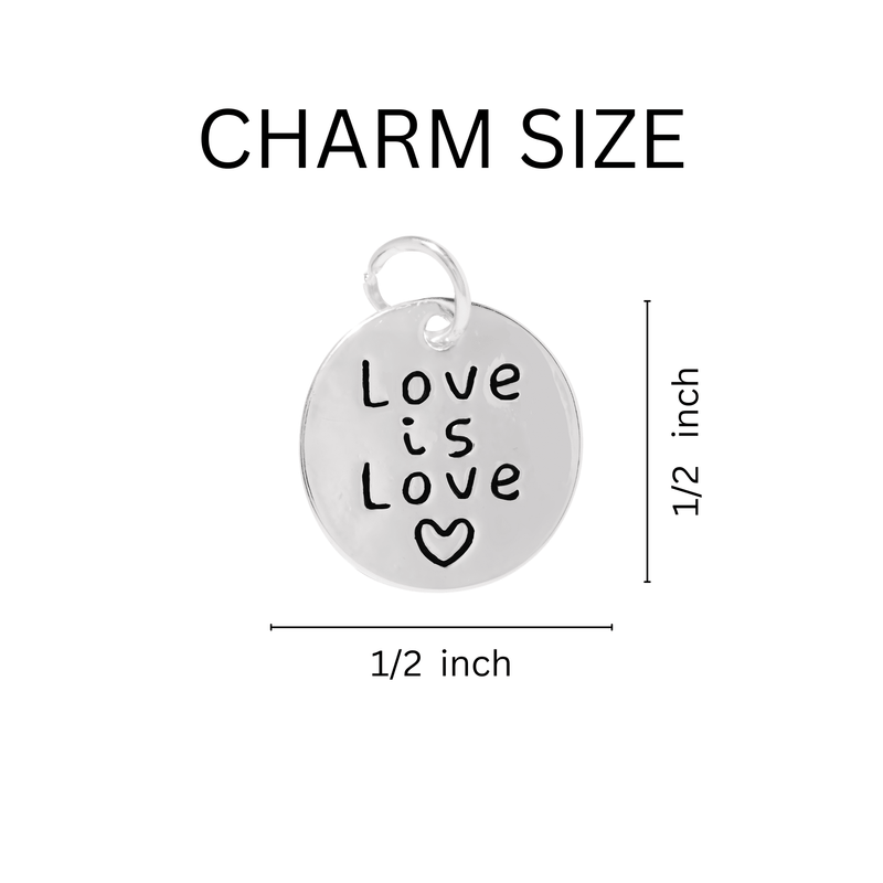 Wholesale Silver Circle Love Is Love Hanging Charms, LGBTQ Gay Pride Awareness, 