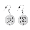 Silver Circle Love Is Love Hanging Earrings, LGBTQ Gay Pride Awareness