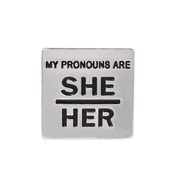 She/Her Pronoun Square Pins for Gay Pride, Pronoun Jewelry