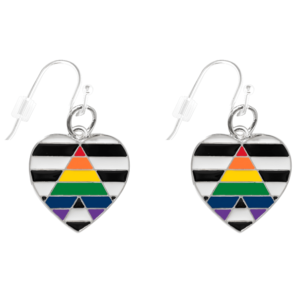 Straight Ally Heart Hanging Earrings, LGBTQ Gay Pride Awareness