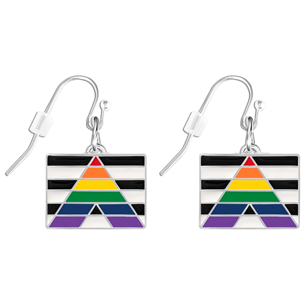 Straight Ally Rectangle Charm Hanging Earrings, LGBTQ Gay Pride Awareness