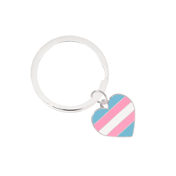 Transgender Heart Keychains, Bulk Trans Pride Awareness Jewelry