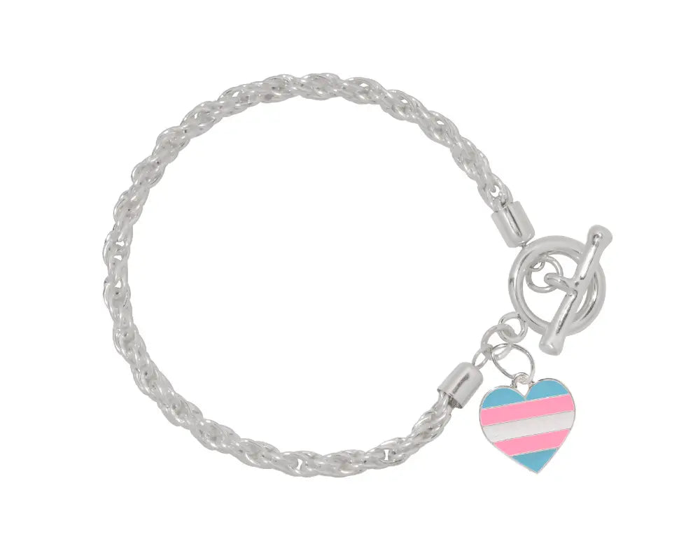 Bulk Transgender Heart Shaped Flag Silver Rope Bracelets - We Are Pride ...