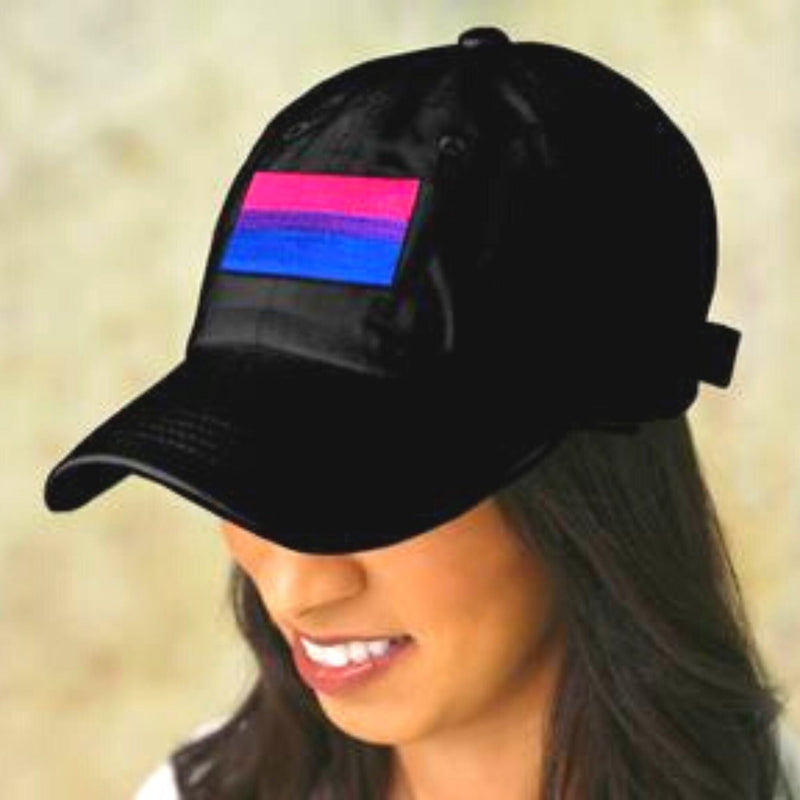Bisexual Bulk Embroidered Rectangle Flag Hats in Black - We Are Pride