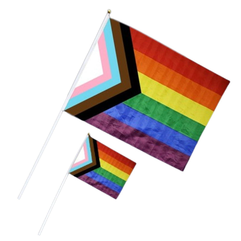 Large "Progress Pride" by Daniel Quasar Flags on a Stick, Bulk Gay Pride Parade Flags