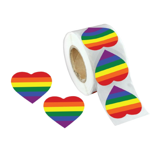 Bulk, Wholesale Rainbow Striped Heart Shaped Stickers, LGBTQ Gay Pride Awareness