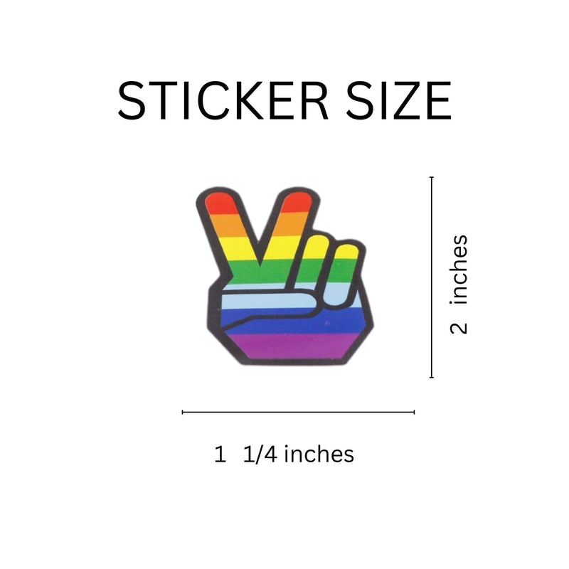Rainbow Striped Peace Sign Hand Stickers, LGBTQ Gay Pride Awareness