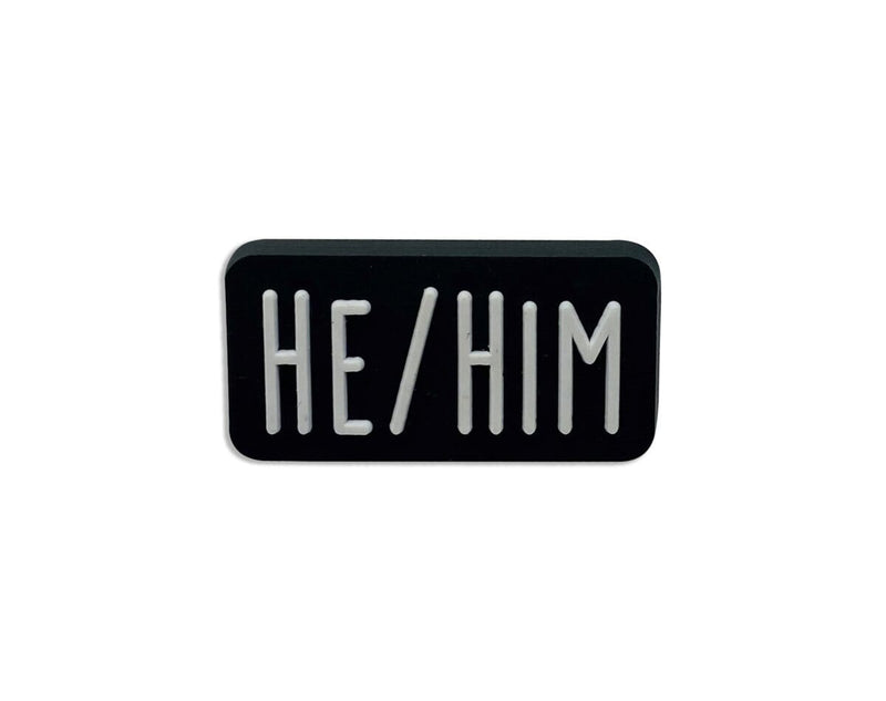 He Him Black Rectangle Silicone Pronoun Pins for Gay Pride