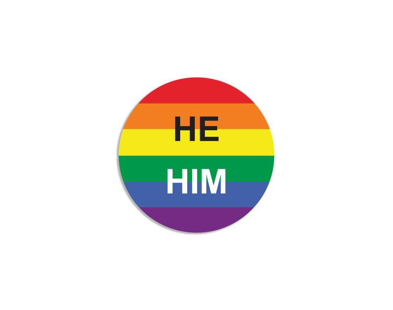 Bulk, Pronoun He/Him Rainbow Striped Circle Button Pins, LGBTQ Gay Pride