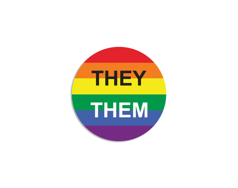 Bulk, Pronoun TheyThem Rainbow Striped Circle Button Pins, LGBTQ Gay Pride