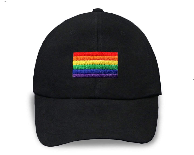 Bulk Embroidered Rectangle Rainbow Flag Hats in Black - We Are Pride Wholesale